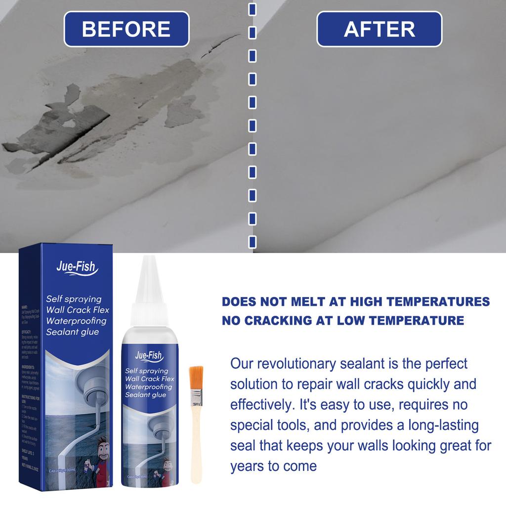 JUE-FISH Гибкий водонепроницаемый герметик для ремонта трещин в стенах, позволяющий избежать разбивания кирпичей и заполнения протечек Многофункциональный водостойкий клей