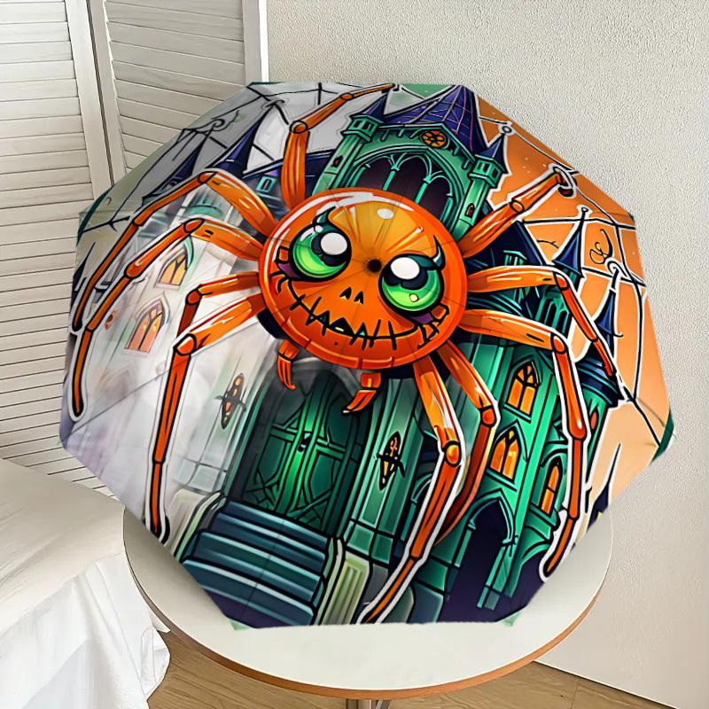 1pc Halloween Spider Web Fashionable Automatic Opening/Closing Folding Umbrella with 8 Iron Bones, Plastic Handle yy251015084
