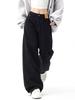 Women's Autumn High Waist Black Wide Leg Jeans - Plus Size, Slimming, Floor-Length, Straight Leg