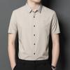 Summer New Young and Middle-Aged Thin Striped Solid Color Short Sleeve Shirt Men's Lapel Business Casual Shirt Men
