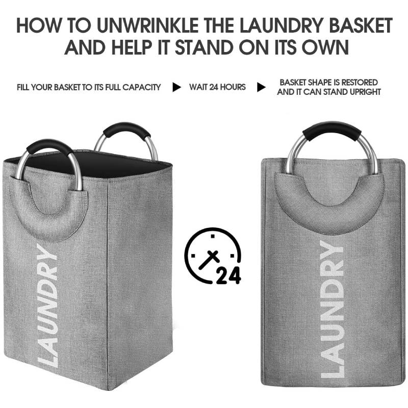 Laundry Basket Dorm Linen Collapsible Fabric Laundry Hamper with Drawstring Handle Portable Folding Dirty Clothes Bag Bathroom