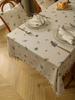Linen Tablecloth Rectangle,Flower Textured Fall Lightweight ,Stain Resistant Burlap ,Used For Kitchen