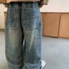 Новые детские джинсовые брюки весна-осень новые брюки с широкими штанинами для девочек джинсы для мальчиков повседневные брюки с большим карманом для детей