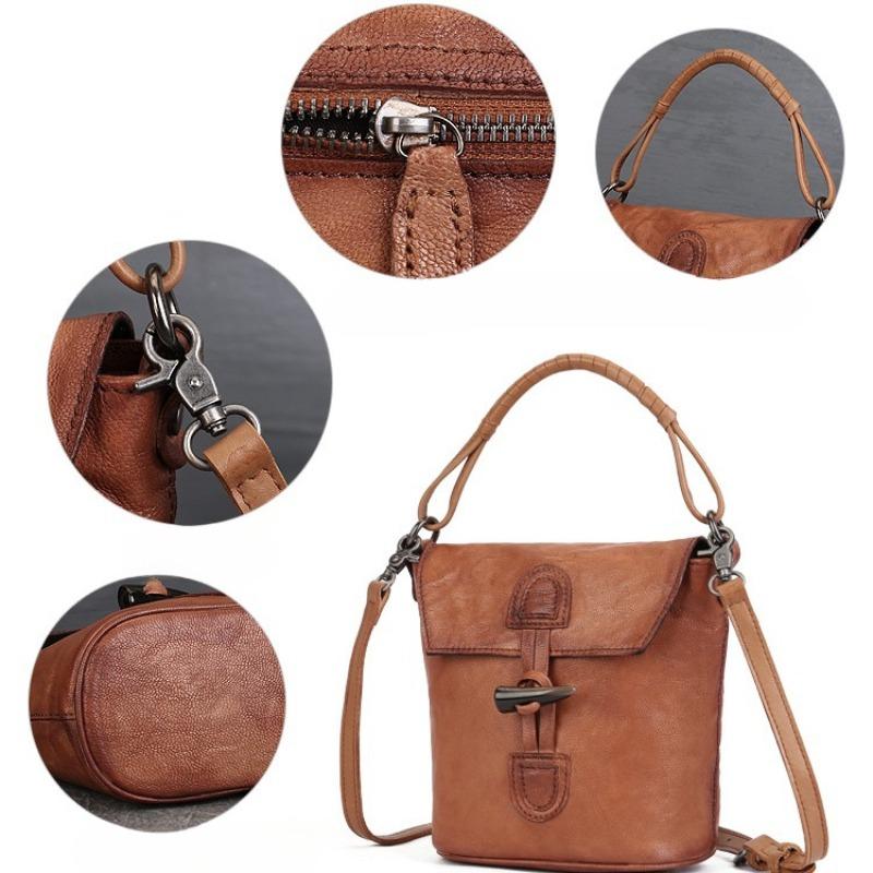 Женская сумка Street Vintage Bucket Baotou Layer Cowhide All-in-one Handbag Изысканная высококачественная сумка Sense Crossbody