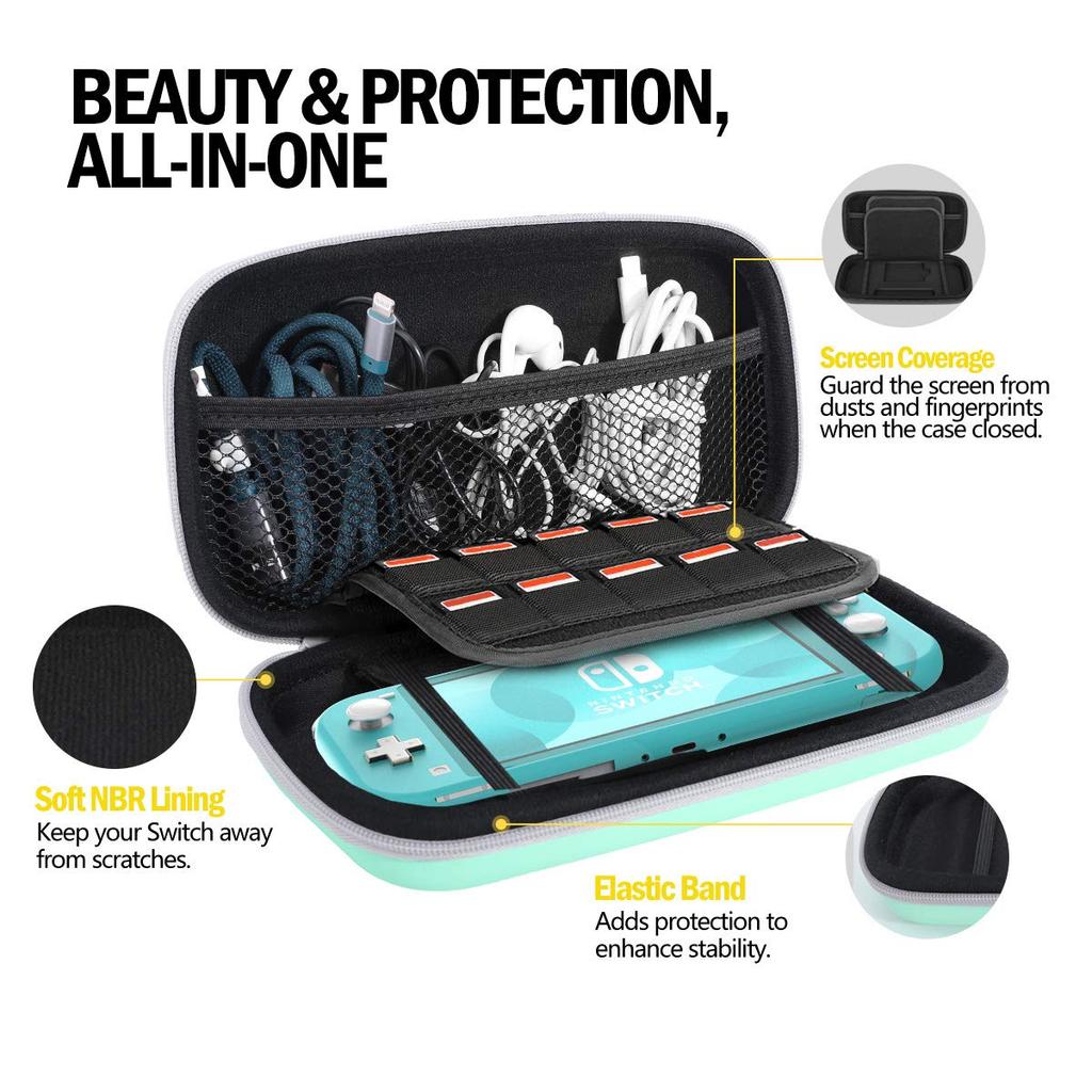 ATiC Nintendo Switch Lite Чехол для переноски и хранения EVA Полный Вмещает Switch Lite и 10 игр Легкий Бирюзовый Чехол, Чехол, Сумка, Материал, Ударопрочный, Защита,