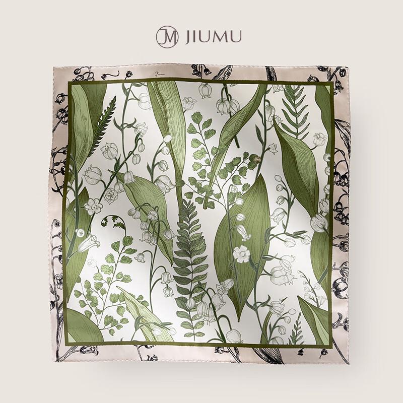 JIUMU Retro Lily of the Valley Mulberry Silk Square Scarf