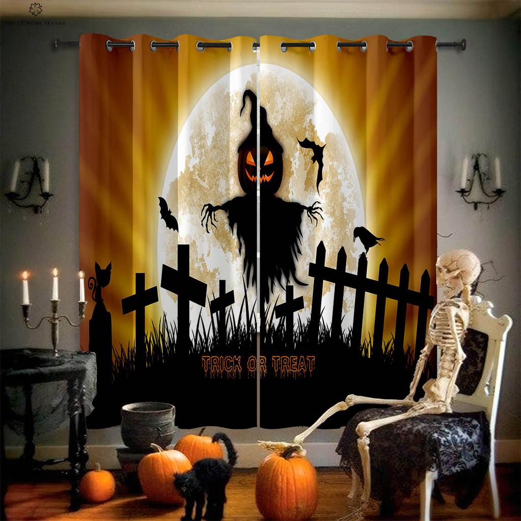 Шторы для украшения на Хэллоуин, привидение, тыква, ведьма, мультяшный принт, спальня, гостиная, праздничная вечеринка
