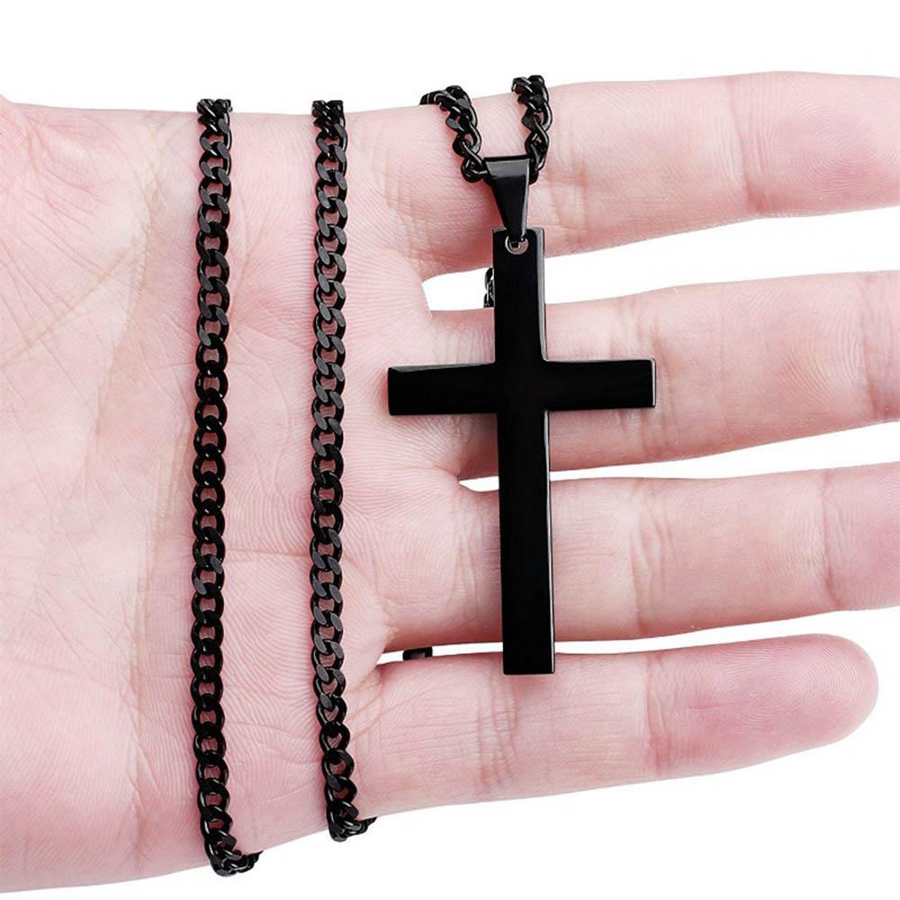 Jewelry Statement Alloy Stainless Steel Cross Pendant Link Chain Men Necklace