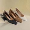 Spring and Summer New Small Heels Simple Lady Temperament Soft Leather Not Grinding Feet Pointed Single Shoes Low Heel High Heels
