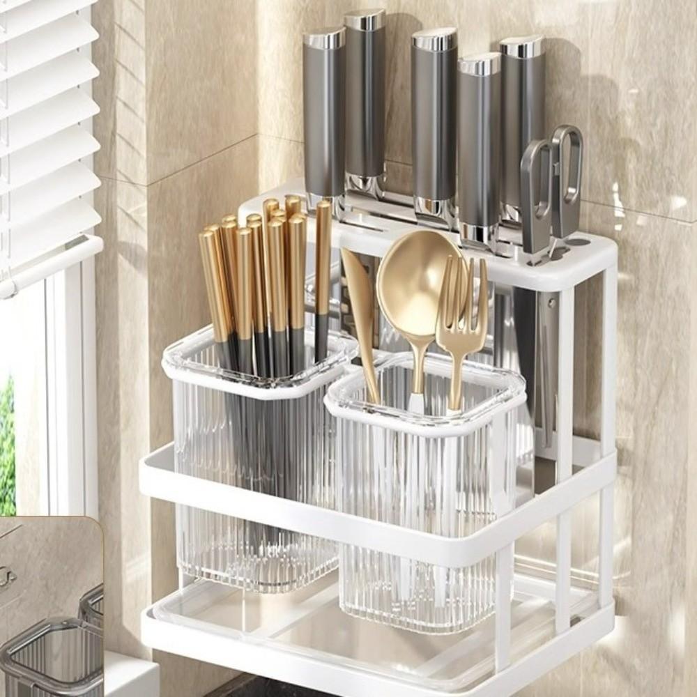 Mildew-Proof Kitchen Storage Rack Wall Mounted Cutlery Organizer Drain Rack  Kitchen Countertop