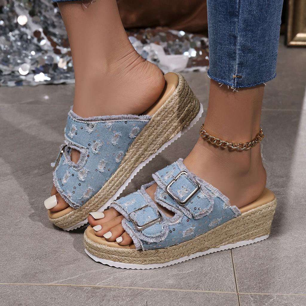 Niche ретро тапочки женская летняя одежда 2024 новые женские сандалии на платформе из пеньковой веревки новые пляжные сандалии