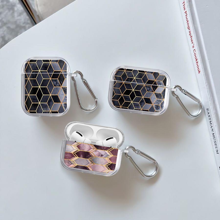 Чехол для Airpods 2 3 4 Pro2 Pro Pro3 1 Прозрачный Чехол для Наушников Многоугольный Рисунок
