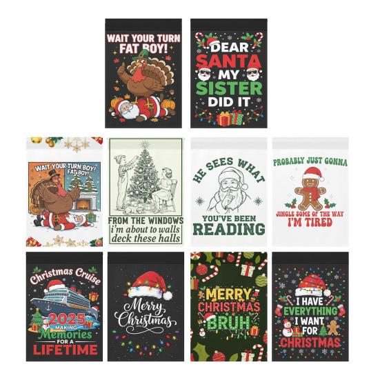 Wait Your Turn Fat Boys Garden Flag Funny Turkey Santa Claus Thanksgiving Christmas Hanging Banner for Outdoor Porch Yard Decor