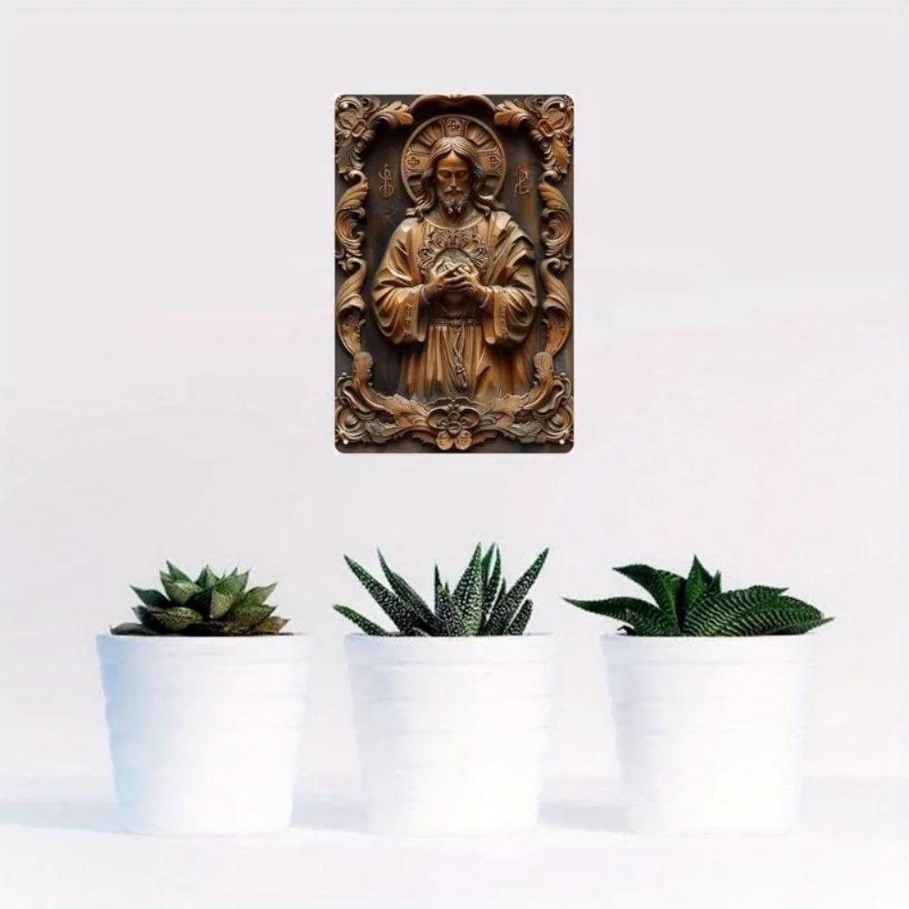 HDWoodImitate 1 шт. 2D Плоская Алюминиевая Табличка - HD Печать Статуя Святого, Имитация Резьбы по Дереву Декор для Гостиной/Клуба