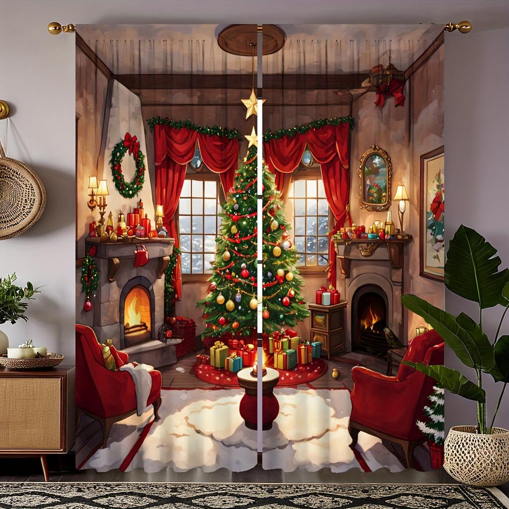 2 шт. Рождественская серия воздушных шаров с белым фоновым изображением занавеска для кабинета, кухни, гостиной, комнаты в общежитии, карман для штанги, верхнее окно
