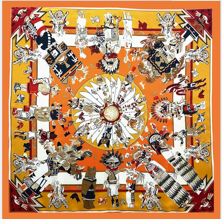 NEW 90*90cm Luxury Brand Women Silk Scarves Plaid Horse Square Scarves Spring Summer Shawls For Ladies