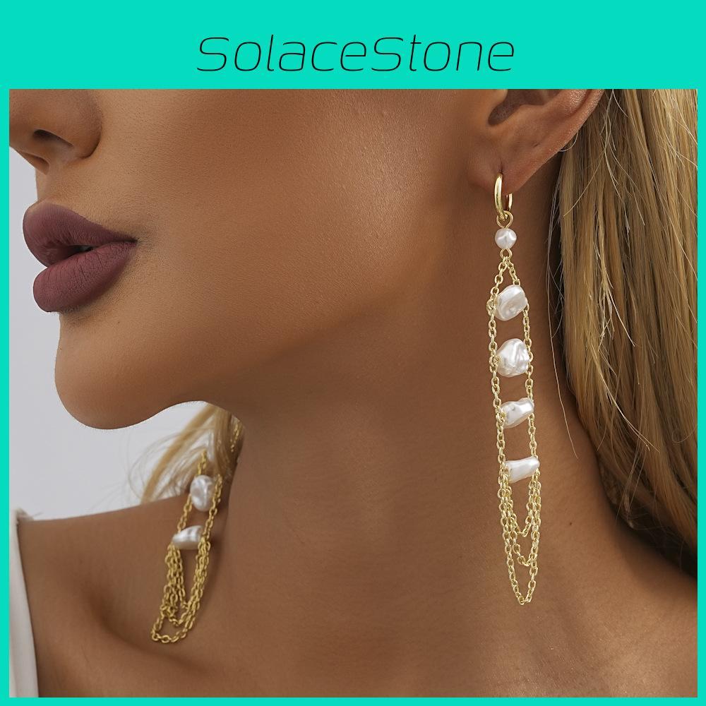 Белые геометрические шикарные жемчужные серьги с кисточками-цепочками для женщин 2023 года