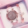 Silver Rhinestone Face Women's Watch Frosted Leather Strap Women's Casual Trend Two-piece Set Watch