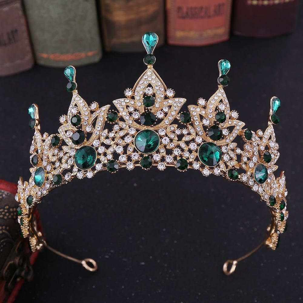 New Baroque Ancient Green Retro High-end Bridal Crown Bridal Boutique Headwear Crystal Wedding Headwear