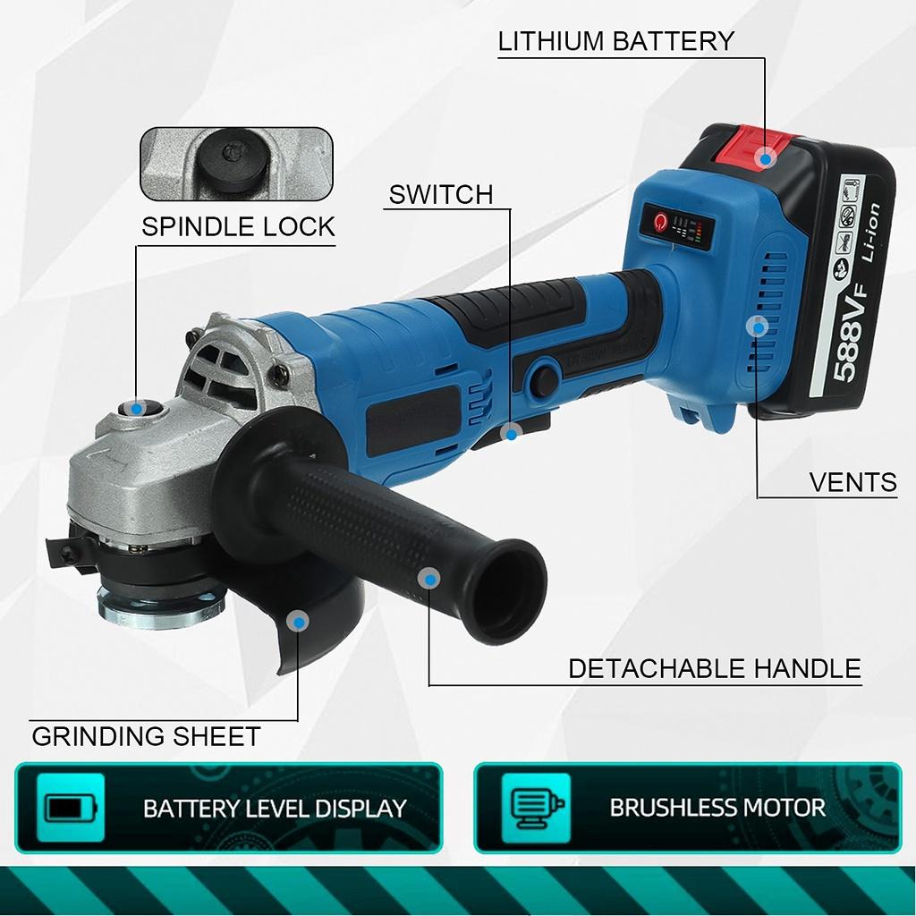 588VF 1580 Вт 125 мм Бесщеточная беспроводная ударная угловая шлифовальная машина DIY Электроинструмент для резки Полировщик для Makita 18 В Батарея