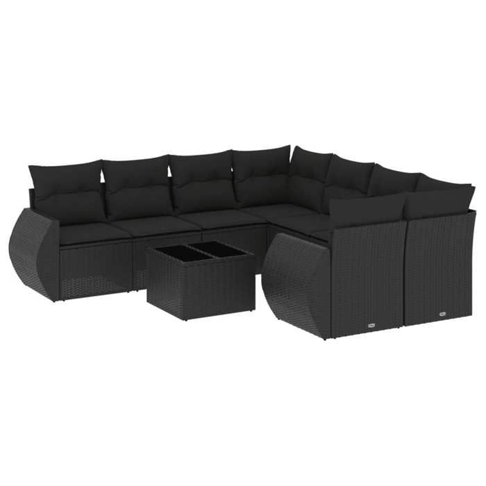 VidaXL Salon de Jardin avec Coussins 9 pcs, Canapés de Terrasse, Ensemble de Meubles de Patio, Mobilier d'Extérieur, Noir 3253492