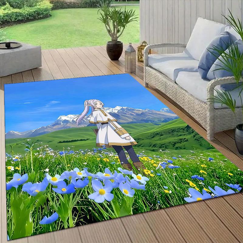 Frieren2 Flannel Pattern Square Carpet,Area Rug,Carpet Rug for Living Room Bedroom Sofa Playroom Decor,Non-slip Floor Mat