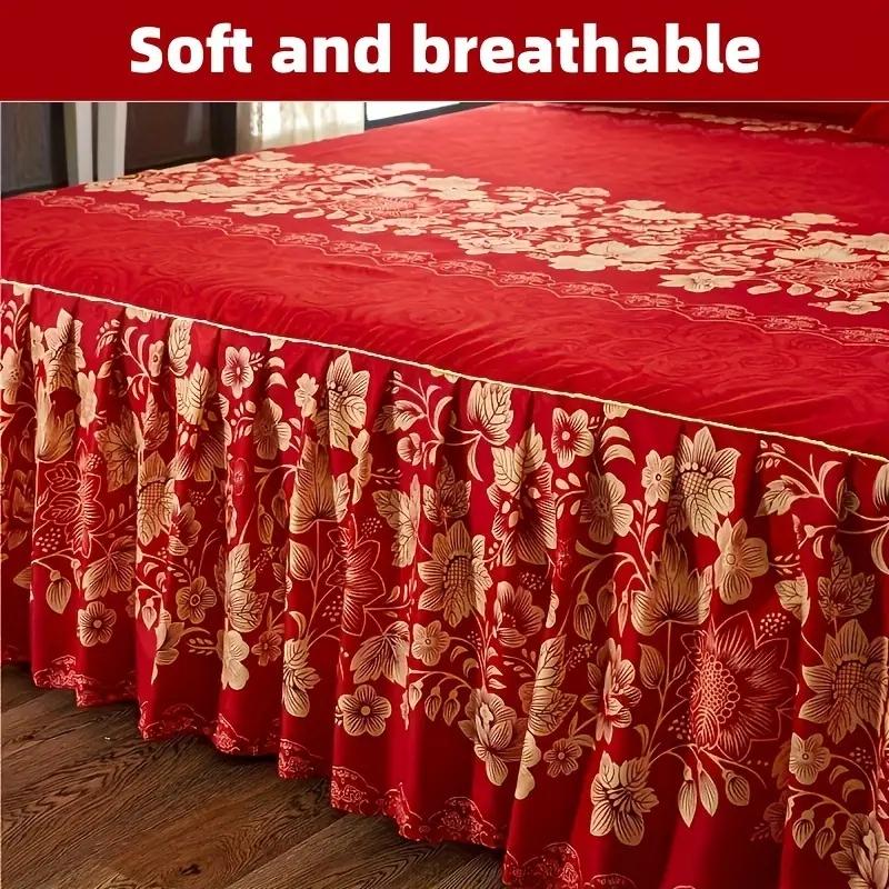 Набор из 3 предметов: Принтованная юбка для кровати 1 юбка для кровати + 2 наволочки, Цветочная кружевная юбка для кровати, Дышащее мягкое покрывало, Постельное белье, Защитный чехол для матраса с защитой от скольжения 360°