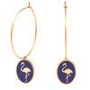 [Q2483] - Golden Purple 'Flamingo' Steel Designer Hoop Earrings - 33 Mm - 18x14 Mm
