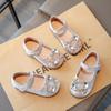 Детская кожаная обувь Блестящие хрустальные туфли-балетки для девочек с круглым носком на застежке-липучке 2025 Новые детские туфли принцессы Элегантные Милые Трендовые