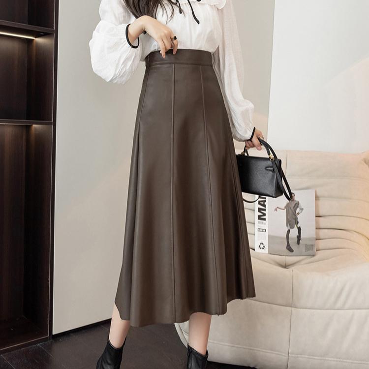 Юбки из искусственной кожи для женщин, плиссированные шикарные повседневные свободные юбки на молнии, осень-зима, новые модные женские юбки с высокой талией