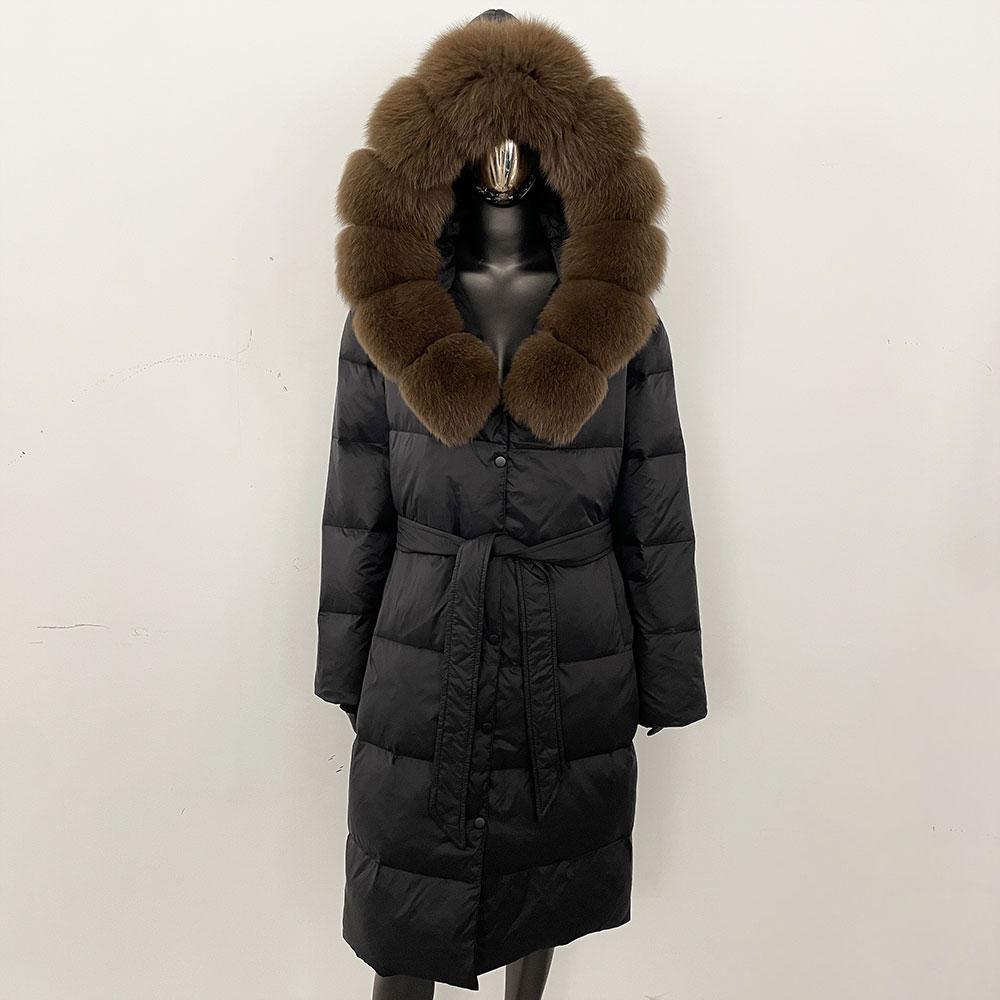 OFTBUY Зимнее женское пальто с воротником из натурального меха лисы, куртка с капюшоном, толстая теплая осенняя шапка, съемная, удлиненная, белая утиная пуховая верхняя одежда