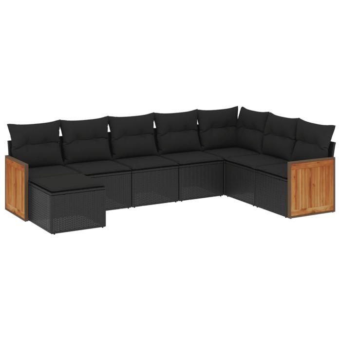 VidaXL Salon de Jardin avec Coussins 8 pcs, Canapés de Terrasse, Ensemble de Meubles de Patio, Mobilier d'Extérieur, Noir 3227924