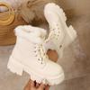 Autumn Winter Furry Women Snow Boots Elegant Lace Up Height Increase Shoes Ladies Outdoor Keep Warm Cotton Short Booties