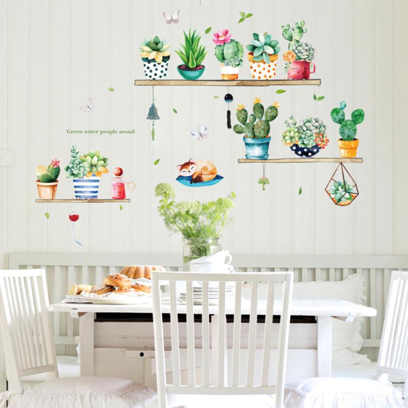 Симпатичный узор кактуса, самоклеящаяся наклейка на стену для гостиной, спальни, гардероба, крыльца, декора