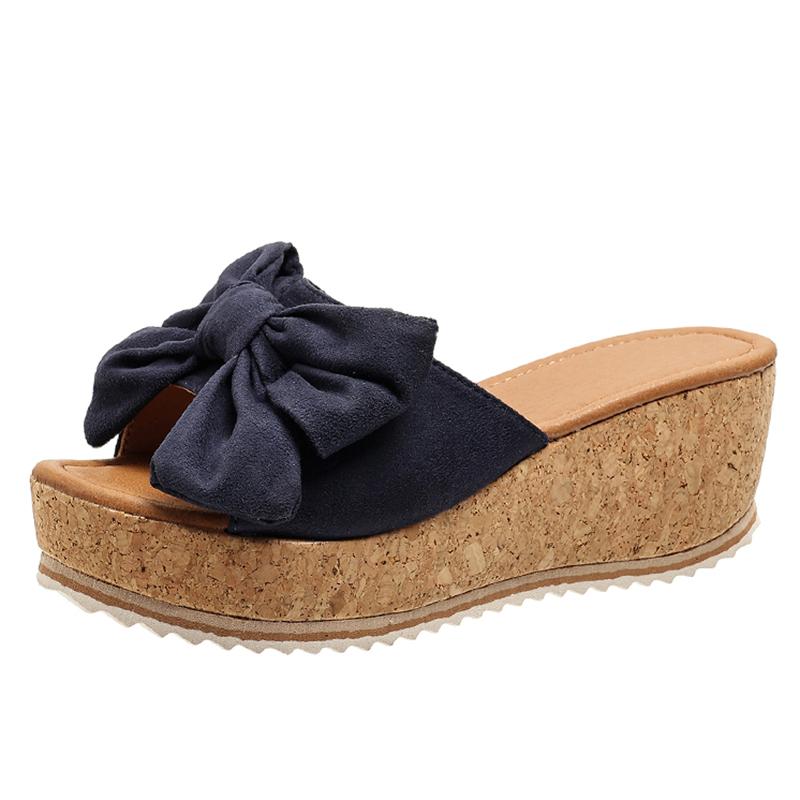 Модные женские босоножки на танкетке с бантом и леопардовым принтом, Sandalias Mujer на массивной платформе, лето 2024, тапочки на толстой подошве, большие размеры