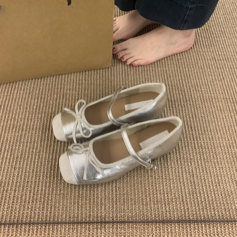 Балетки серебристые с внутренней платформой, женская обувь 2025 новая, французские весенние туфли Мэри Джейн в стиле «маленькая ароматная нежность»