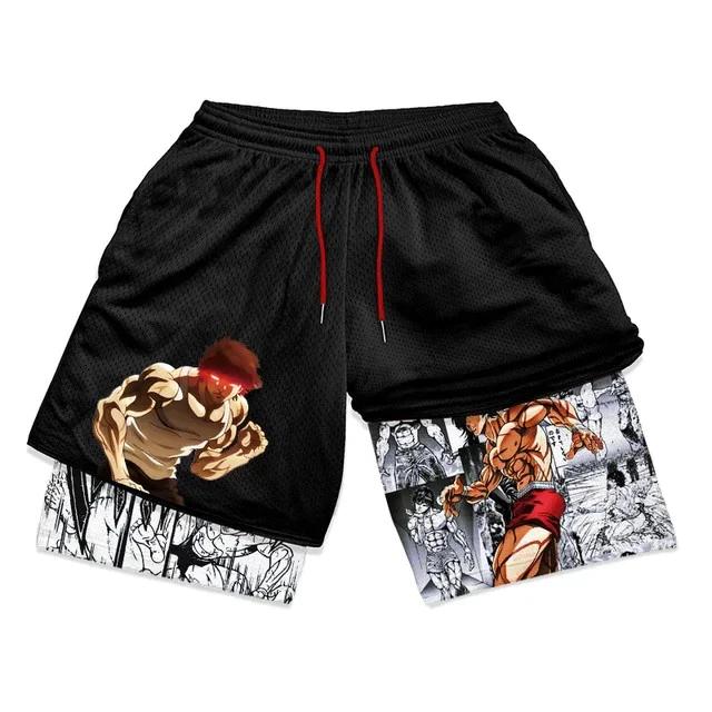Baki Grappler Shorts Pants Double-Layer Boxing Muay Thai Kickboxing Training Japan Cartoon Animation 3D Print Gym Sport Workout Fitness Cosplay Unisex