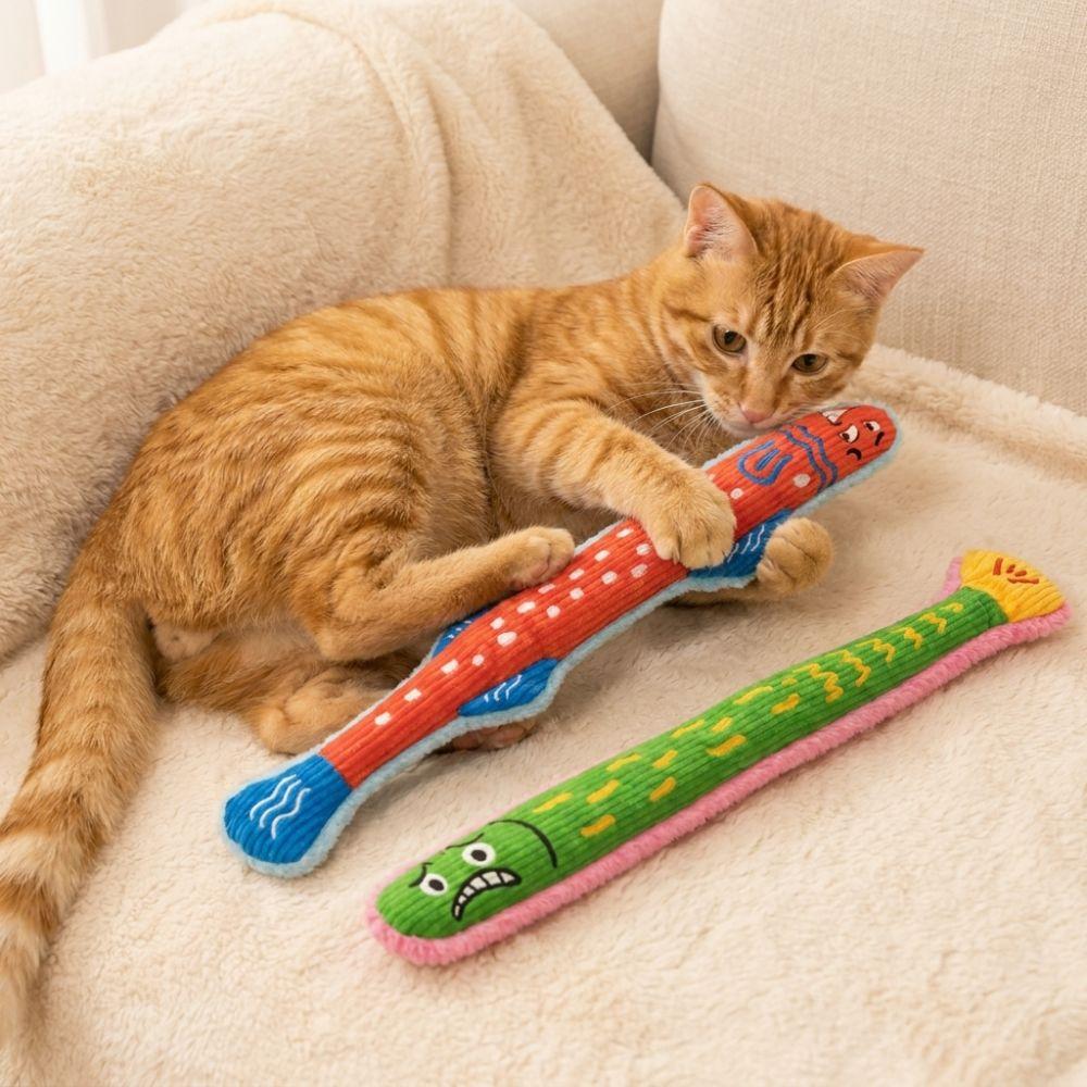 Cartoon Cat Fish Shaped Toy Bite Resistant Dog Grinding Teeth Stick Cat Teaser Stick Self-Playing