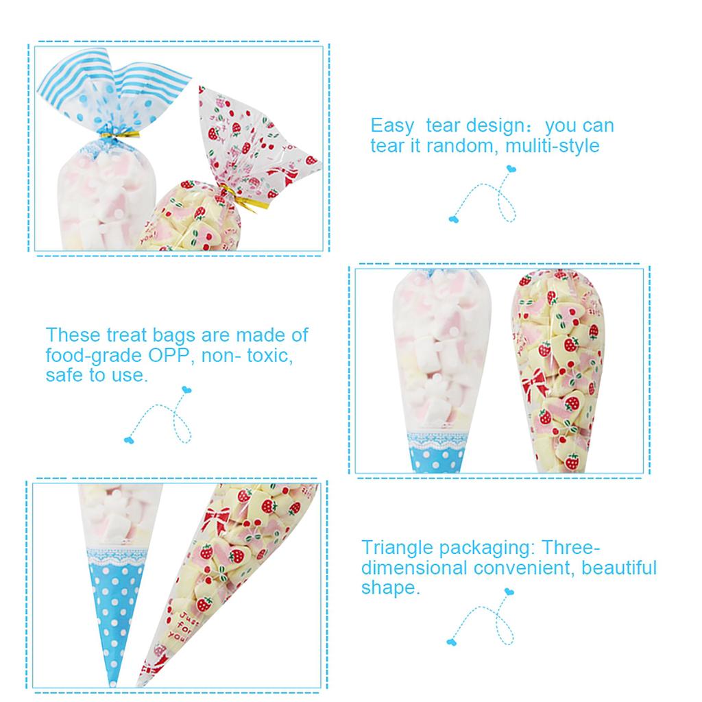 50 упаковок прозрачных конусообразных угощений для попкорна Целлофановые пакеты для конфет с завязкой Прозрачный пакет Пакеты для попкорна с завязками