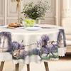 Charming Lavender Retro Round Tablecloth, Purple Floral And Bicycle Garden Design - Rustic Grid
