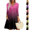 Women's Summer Casual V-neck Gradient Printed Button Up Dress with Pockets