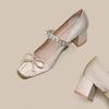 Модные Горячие Продажи 2025 Новые Балетки в Китайском Стиле с Кристаллами Мэри Джейн Квадратный Носок Высокий Каблук Одинарная Обувь для Платьев