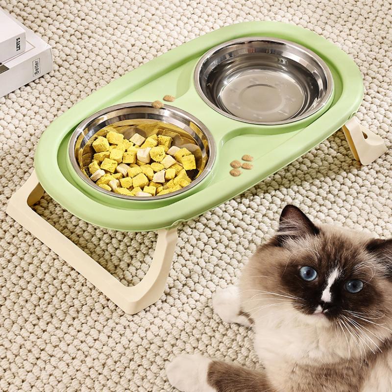 Миска для собак из нержавеющей стали, складная, милая миска для кошек, двойная миска, непротекающая миска для домашних животных, миска для кормления кошек и собак, миска для риса для собак