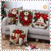 4pcs Short Plush Linen Pillow Cover Santa Claus Bell Flower Christmas Decoration Sofa Pillow Cover