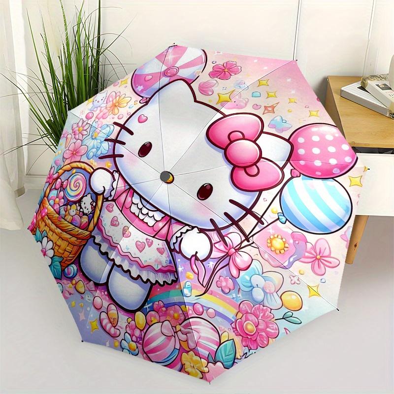 Hello Kitty,Candy Land Automatic Folding Umbrella-Simple 8-Rib Design, Bright Cartoon Pattern, Durable Iron Frame, Suitable For Travel, Outd