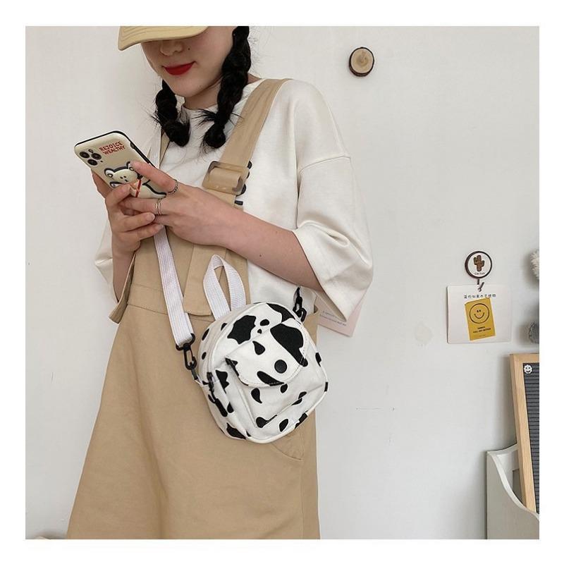 Милая маленькая сумка с принтом коровы для девочек, студенток, сумка для телефона, маленькая свежая холщовая сумка через плечо