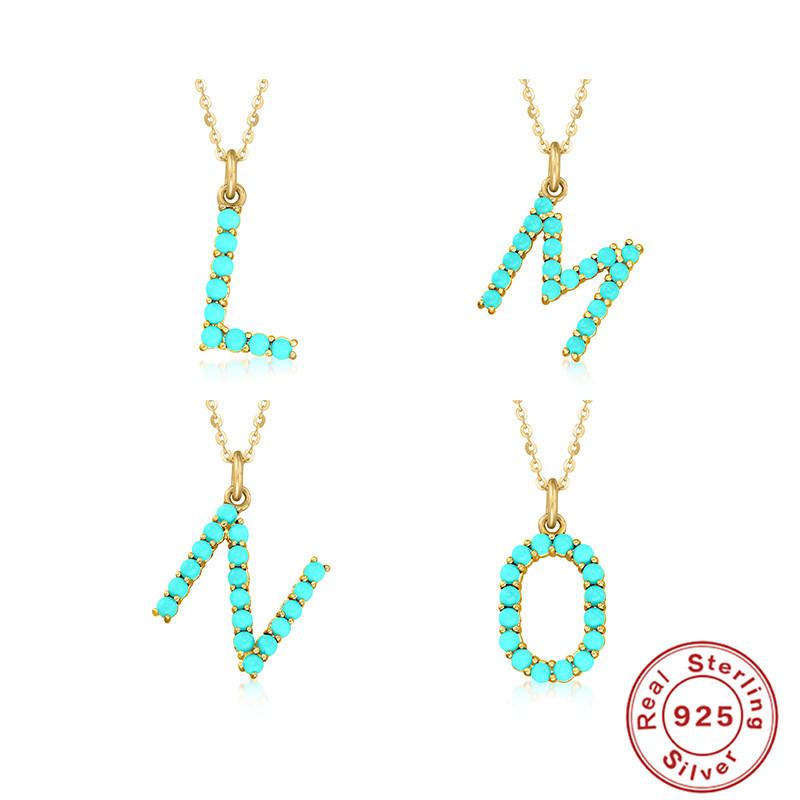 Ожерелье из стерлингового серебра 925 пробы с 26 буквами, высококачественное ожерелье с заглавными буквами из натуральной бирюзы, цепочка на ключицу