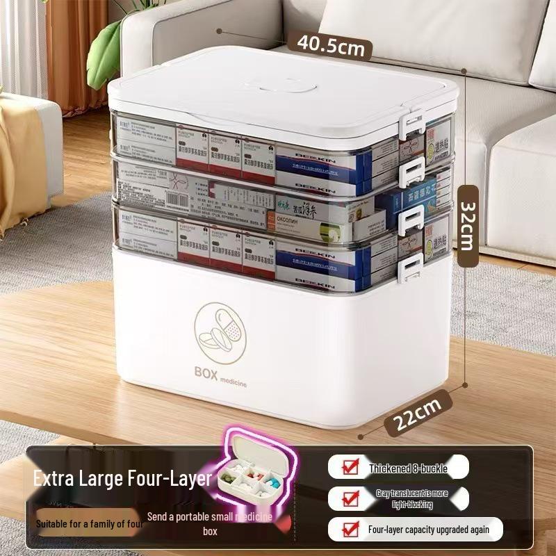 Large Multi-Layer Medicine Storage Box - Portable Family First Aid Kit