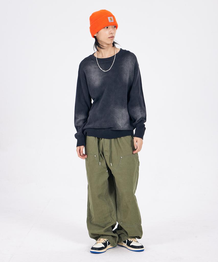 ASTRAL PROJECTION Wide Weathered Washed Elastic Waist Pants_Khaki