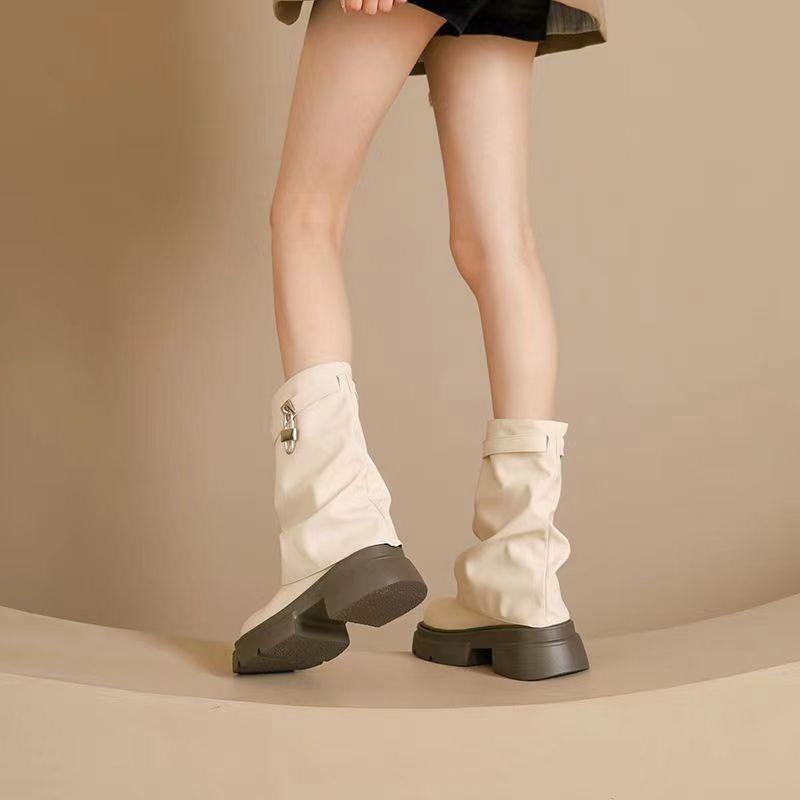 Vintage British Martin Boots for Women with Skirts Versatile Casual Thick-soled Piled Boots for Women 2025 Autumn and Winter New Models